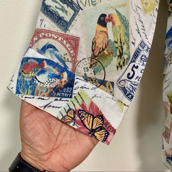 Chicos Shirt Women’s Size XL Stamp travel 100% Linen Non Iron button up Shirt - Picture 4 of 12